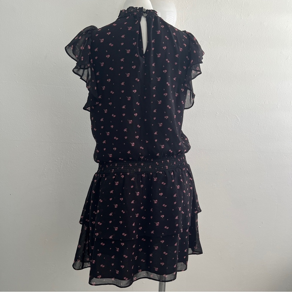 NEW ANTHROPOLOGIE Floral mini Dress MEDIUM Smocked-Neck Flutter-Sleeve Bohemian - Picture 7 of 10